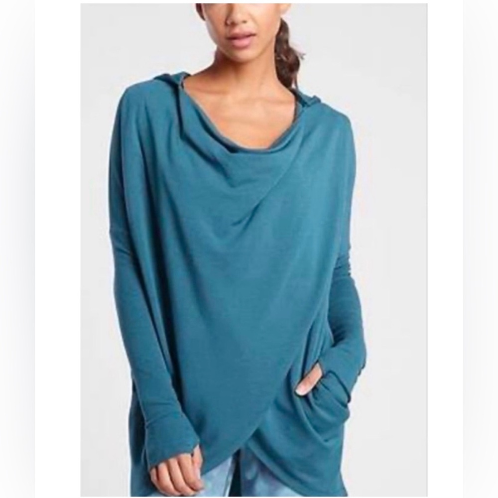 Athleta blue Purana Wrap sweatshirt Hoodie size medium